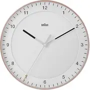 Braun Classic Large Analogue Wall Clock with Silent Sweep Movement, Easy To Read, 30cm Diameter in Rose and White, model BC17PW.