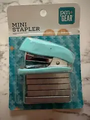 Mini Stapler with 1000 Staples Pen + Gear Turquoise Blue