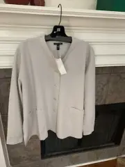 NWT Eileen Fisher Chalk Boiled Wool Jersey Mandarin Collar Jacket Size 1X