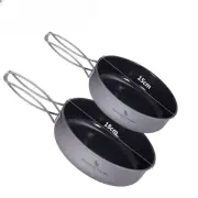 Non-stick Frying Pan Titanium Skillet Camping Pan Hiking Plate Dish Bowl New