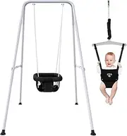 2 in 1 Baby Jumper with Swing - Indoor and Outdoor Use, Baby Jumpers and Bouncers, Toddler Swing with Foldable Stand（Black）