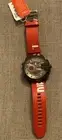 DIESEL Mega Chief Mens Analog Digital Watch, Gunmetal/Red White Leather Band
