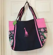 NWT Vera Bradley Large Colorblock Tote Petal Paisley Embroidery Pink Giraffe