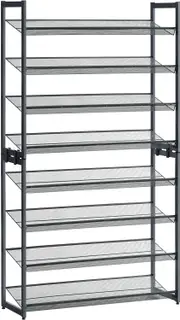 8-Tier Metal Shoe Rack for Garage or Entryway - Set of 2 Stackable Shelves, Holds 32-40 Pairs - Grey