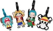 [Finex] 4 Pcs Set One Piece Straw Hat Pirates Silicone Travel Luggage Baggage Identification Labels ID Tag for Bag Suitcase Plane Cruise Ships with Belt Strap