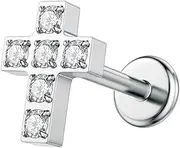 [Niaspi] 16G CZ Cross Labret Monroe Lip Rings G23 Titanium Internally Threaded Cartilage Flat Back Earrings Studs Conch Helix Tragus Medusa Piercing Jewelry for Women