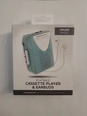 Portable FM/AM Radio Cassette Player & Earbuds Seafoam Green Color IN HAND