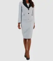 Le Suit Women's Gray Textured Slim 2-PC Jacket Skirt Suit Petite Size 6P