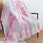 NEWCOSPLAY Faux Fur Throw Blanket Super Soft Cozy Plush Fuzzy Shaggy Blanket for Couch Sofa Bed (Rainbow Shaggy, Twin(60"x80"))