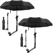 2 Pcs Beach Umbrella with Adjustable Universal Clamp Upf 50+ Golf Umbrella Automatic Open and Close Umbrella Windproof Travel Umbrella Portable Umbrella for Beach Chair, Stroller, Fishing