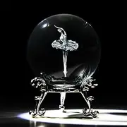 HDCRYSTALGIFTS 3D Laser Engraved Ballerina Dancing Crystal Ball Paperweight Elegant Ballet Dancer Girl Figurine Glass Sphere Home Art Decor (60mm,2.4inch)