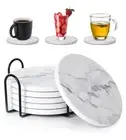 Absorbent Coasters for Drinks,Ceramic Coaster Set of 6 with Holder