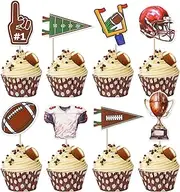 Rsstarxi 40 Pack American Football Cupcake Toppers Rugby Cupcake Picks Touchdown Player Party Decorations for Rugby Sports Theme Baby Shower Boys Girls Birthday Party Cake Decorations
