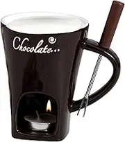 Tea Candle Fondue Set - Two Dessert Fondue Set, Ceramic Fondue Melting Mug | Complete Chocolate & Cheese Melting Pot Kit, Hygienic Electric Butter Warmer Metal Forks Fondue Set for Candy & Caramel