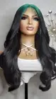 New Long Wavy Black Jade Green Ombre Style Hair Lace Front Wig Womens Fashion