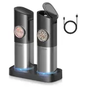Gravity Electric Salt and Pepper Grinder Set, USB Rechargeable With Dual Charging Base, Adjustable Fineness, One Handed Operation