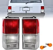 USR 84-96 XJ Tail Lights - Stock Replacement Euro Style Red/Clear Lens Rear Tail Lamps Set (Left + Right) Compatible with 1984-1996 Cherokee XJ