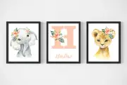 3 x A4 Nursery/Baby/Kids Wall Prints Keepsake Gift Jungle Animals Birthday