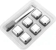 Whiskey Stones - Stainless Steel Ice Cubes - 6 Pcs Reusable Metal Ice Stones with Tong, Freezer Storage Tray for Beer Wine Cooler, Pub Bar Accessories