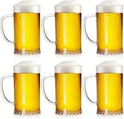 ZEAYEA Set of 6 Plastic Beer Mug, 16 oz Acrylic Drinking Cups with Handle, Clear Reusable Beer Stein Glasses for Party Bar Home Hotel Whiskey Juice Cocktail Beverages