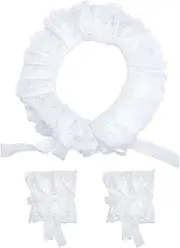 [WADORN] Vintage Lace Ruffled Collar and Gloves, White Lace Elastic Ruffled Collar and Gloves Women Floral Lace Neck and Wrist Ruffs for Women's Lace Bridal Prom Costume Accessories Lolita Sleeve Party,