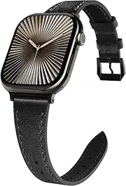 [Simpeak] Slim Leather Band Compatible with Apple Watch 42mm 38mm 40mm 41mm 44mm 45mm 46mm 49mm for Women Men, Genuine Leather Straps Wristbands Replacement for iWatch Series 10 9 8 7 6 SE 5 4 3 Ultra 2