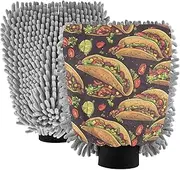 XYMZR Taco Food Lemon Absorbent Microfiber Car Wash Mitt, Funny Cute Anime Scratch Free for Cars Cleaning, Home Cleaning Mitts, 2 Pack, 10.24” L x 7.09” W
