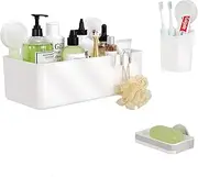 LUXEAR Suction Cup Shower Caddy - 3 Pack NO-Drilling Suction Shelf Bathroom Organizer - 1S Installation Removable Powerful Waterproof Suction Cup Baskets for Shower Bathroom Kitchen