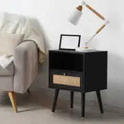 Oikiture 2X Bedside Table Side Table Storage Drawer Shelf Nightstand Rattan