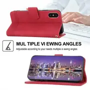 For iPhone Xs Max Case, Leather Wallet Flip Case With Strap - Red