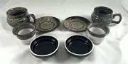 8 Piece Japanese Mashiko Ceramic Studio Pottery Tea Cups Strainer Saucers Bowls