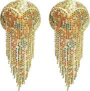 [Generic] Sparkly Rhinestones Pasties Sexy Tassel Heart-shaped Nipple Covers Festival Body Jewelry Adhesive Breast Petals