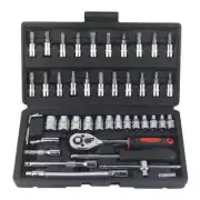 46Pc Car Repair Tool Kit 1/4-Inch Socket Set Ratchet Torque Wrench Mechanic Tool
