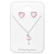 Silver Ballerina Pendant Necklace Set