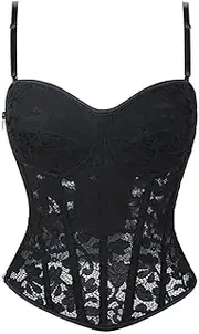 [SHYMMUO] Women's Black Corset Top, Floral Bustier Sexy Lace Up Corset for Halloween Costumes, Gothic Vintage Corset Tops