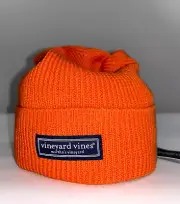 VINEYARD VINES Men's BEANIE Hat Orange APRES Rib Knit Merino Wool NEW $68