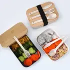 Rectangle Lunch Box Wheat Straw Food Storage Box Portable Kids