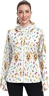 [RPLIFE] Playful Kawaii Dog Heads White Sun Protection Clothes for Women, Upf 50+ Zip up Thumbhole Shirts Women