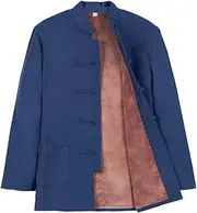[NTWSHS] Chinese Clothing Winter Warm Plus Tang Suit,Pure Cotton Kung Fu Clothing Tops Martial Art Jacket Coats Shirt Long Sleeve Tai Chi Clothes(Blue,Large)