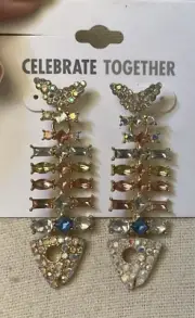 Celebrate Together Signed Gold Tone Reticulated Fish Earrings NOC Rhinestones