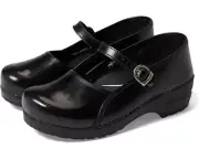 Sanita Clare Clogs Women's US 7 Black Leather Round Toe Adjustable Buckle ZPO830