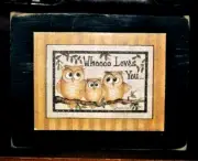 Who Loves You Owls Primitive Rustic Farmhouse Sign Block Shelf Sitter 3.5X4.5