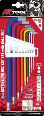 9pc Ball end Colour coded Hex key set SAE PT305104