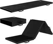 Folding Exercise Gymnastics Mat, 2'x6'x2" Gym Workout Mat with Carrying Handles 3-Fold High-Density Anti-Tear Portable Fitness Aerobics Mats for Home Gym Yoga Pilates Tumbling MMA Core Training, Black
