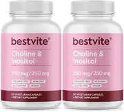 Choline Inositol 500mg (240 Vegetarian Capsules) (120 x 2) - No Stearates - No Dicalcium Phosphate - No Fillers - Vegan - Non GMO - Gluten Free