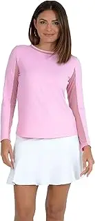 [IBKUL] Athleisure Wear Sun Protective UPF 50 Icefil Cooling Tech Long Sleeve Crew Neck Top with Under Arm Mesh – 83000 Candy Pink Solid XL, Color: Candy Pink - Print: Solid, X-Large