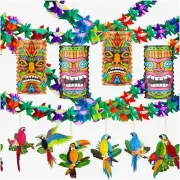 Tropicana Fiesta Kit - Luau Paper Lanterns, Honeycomb Birds, Hibiscus Garland &