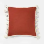 Set Of Two Woven Square Throw Pillows Red Tassels Threshold Studio McGee New