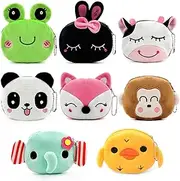 ZCOINS 8 Pack Small Cute Coin Purse Pouch Bulk with Keychain for Kids Party Bag Fillers, Zipper Plush Animal Coin Purse Wallet Pouch for Bithday Party Favors Classroom Rewards School Kids Activity