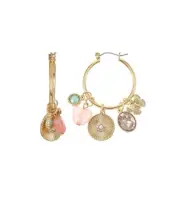 Time and Tru Goldtone Hoop Earrings with Shell Charms, 1 Pair